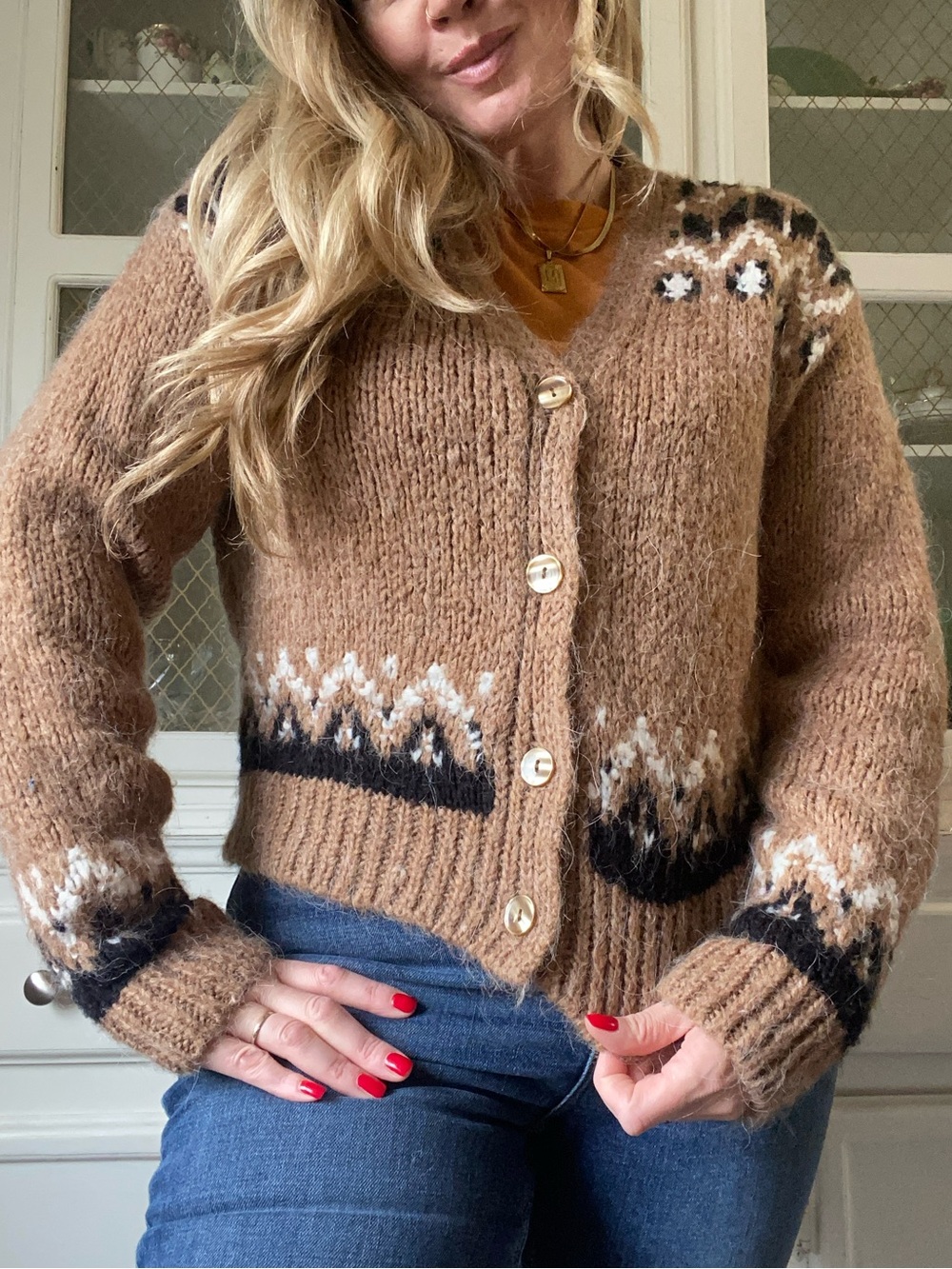 Zara Cropped Fair Isle Alpaca Wool Button Up Cardigan Sweater Vintage Inspired